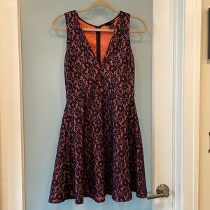 Pink with navy lace overlay A-Line dress szL